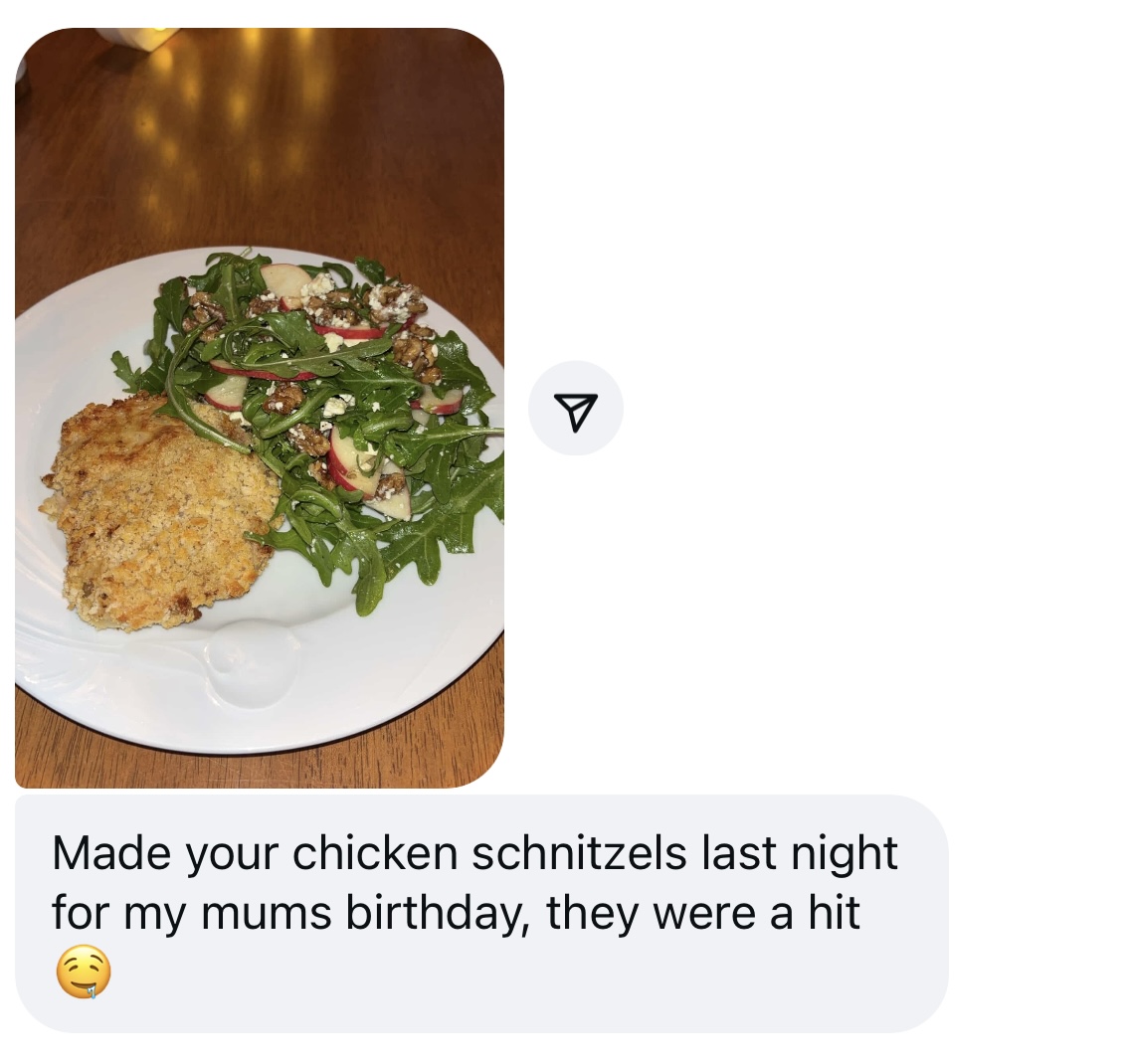 A real customer message about Danica's recipes